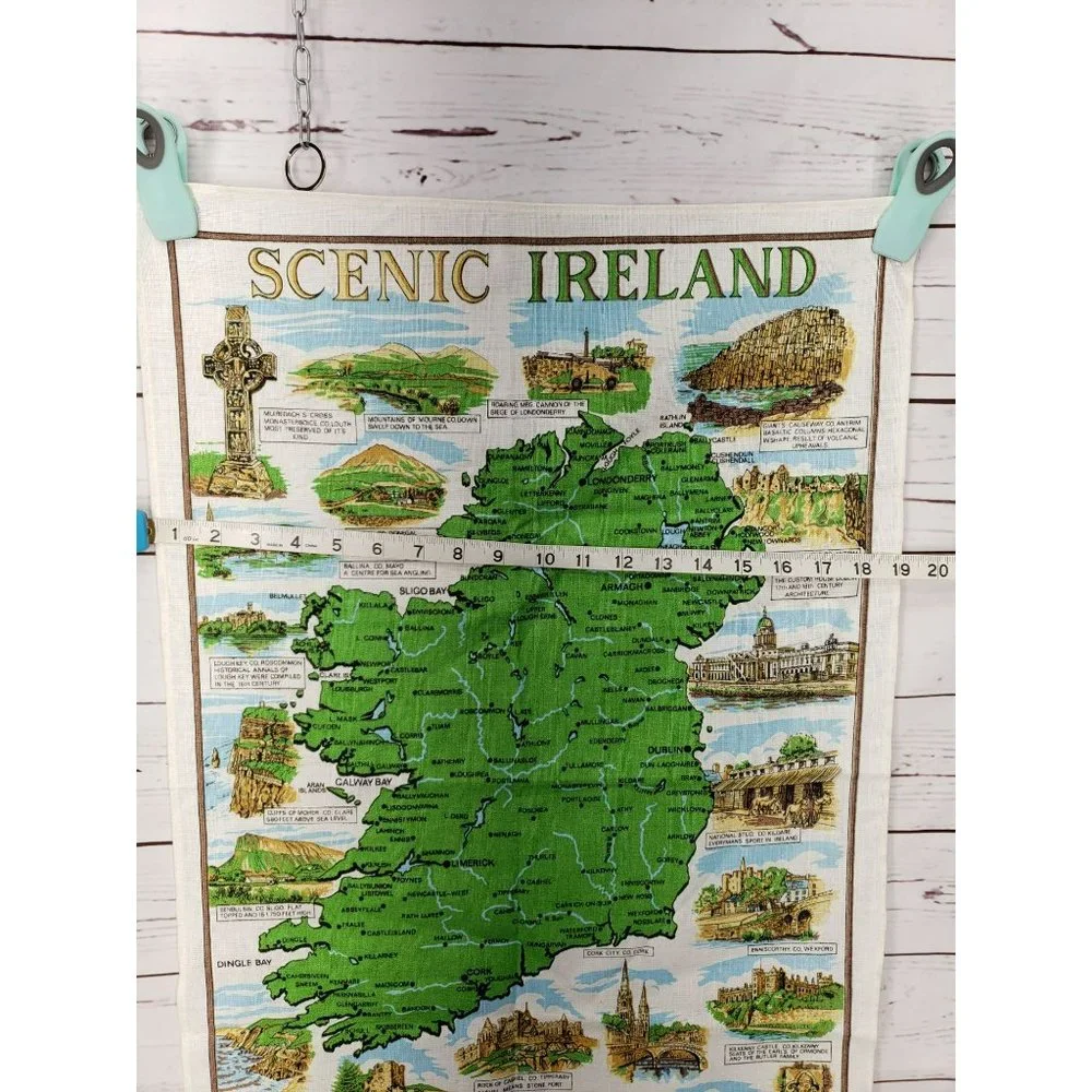 Vintage Scenic Ireland‎ Decorative Map Of Ireland Tea Towel